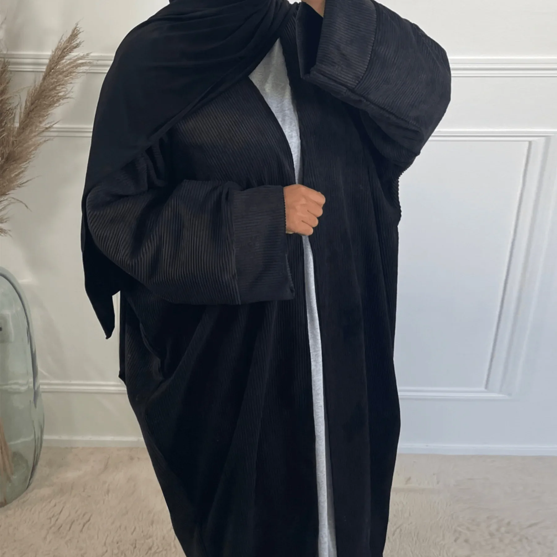 Abaya en velours côtelé pour femmes musulmanes, tenue hiver 2024 - image de produit 9