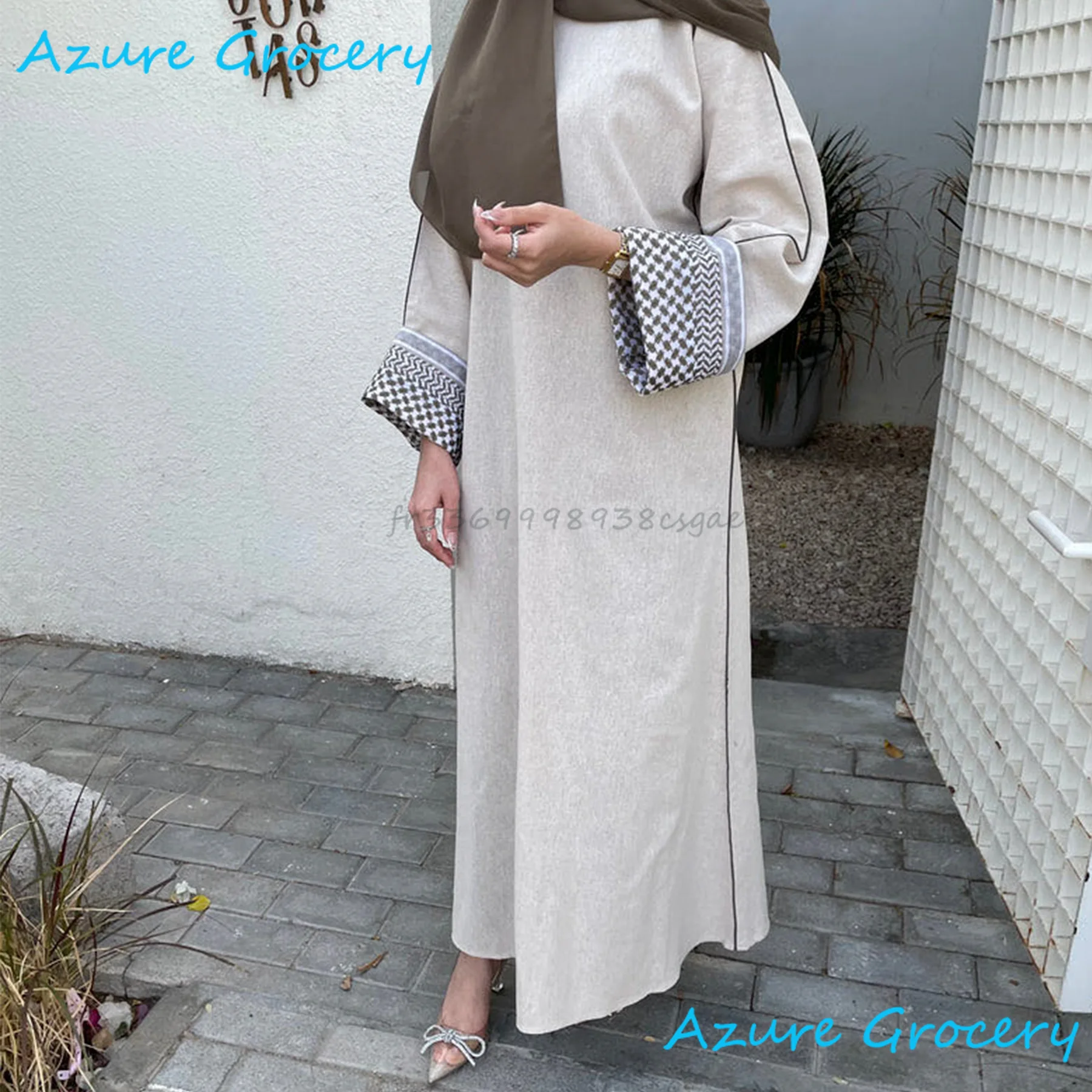 Abaya en lin de coton fermé pour femmes - Robe Hijab musulmane Luxe - image de produit 1