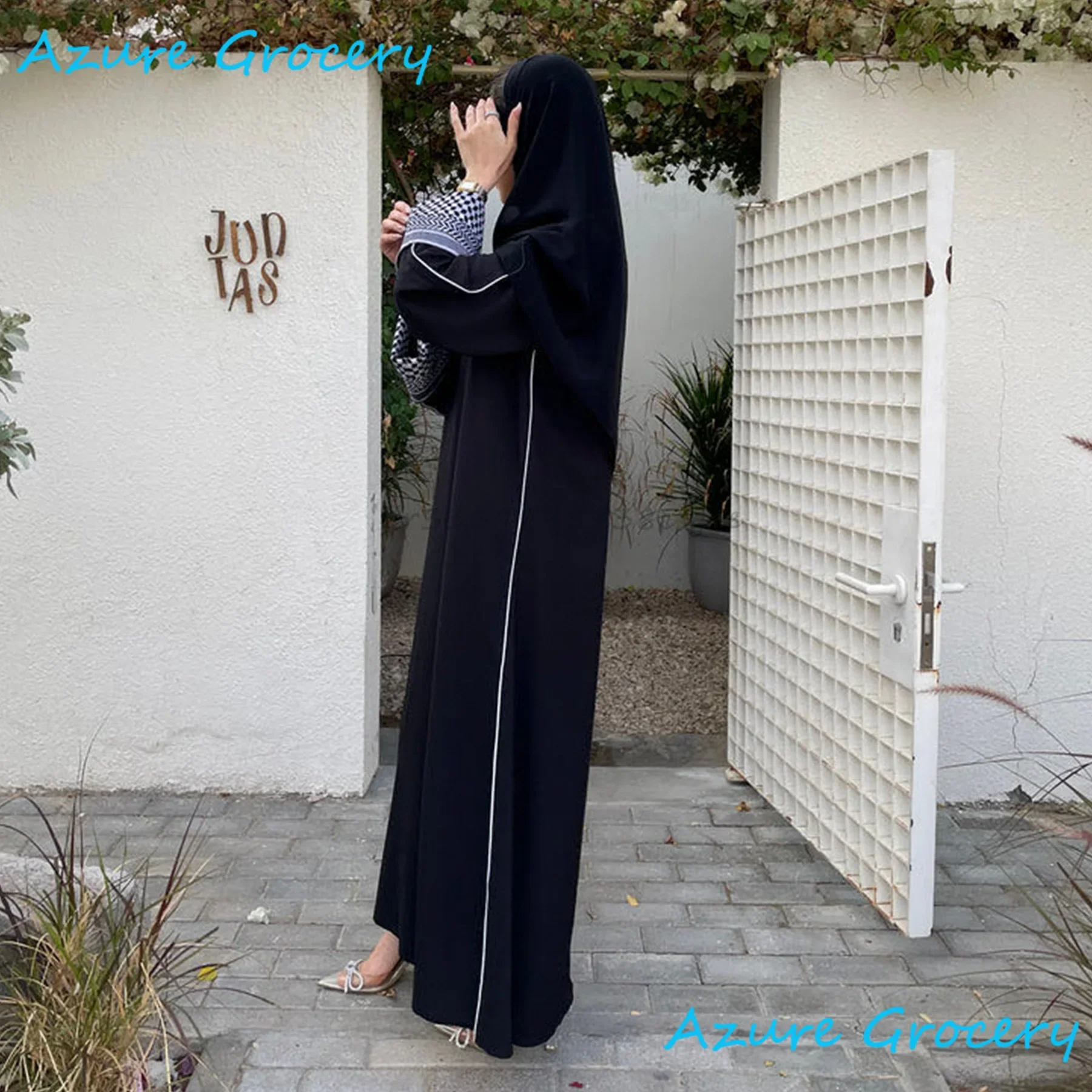 Abaya en lin de coton fermé pour femmes - Robe Hijab musulmane Luxe - image de produit 3