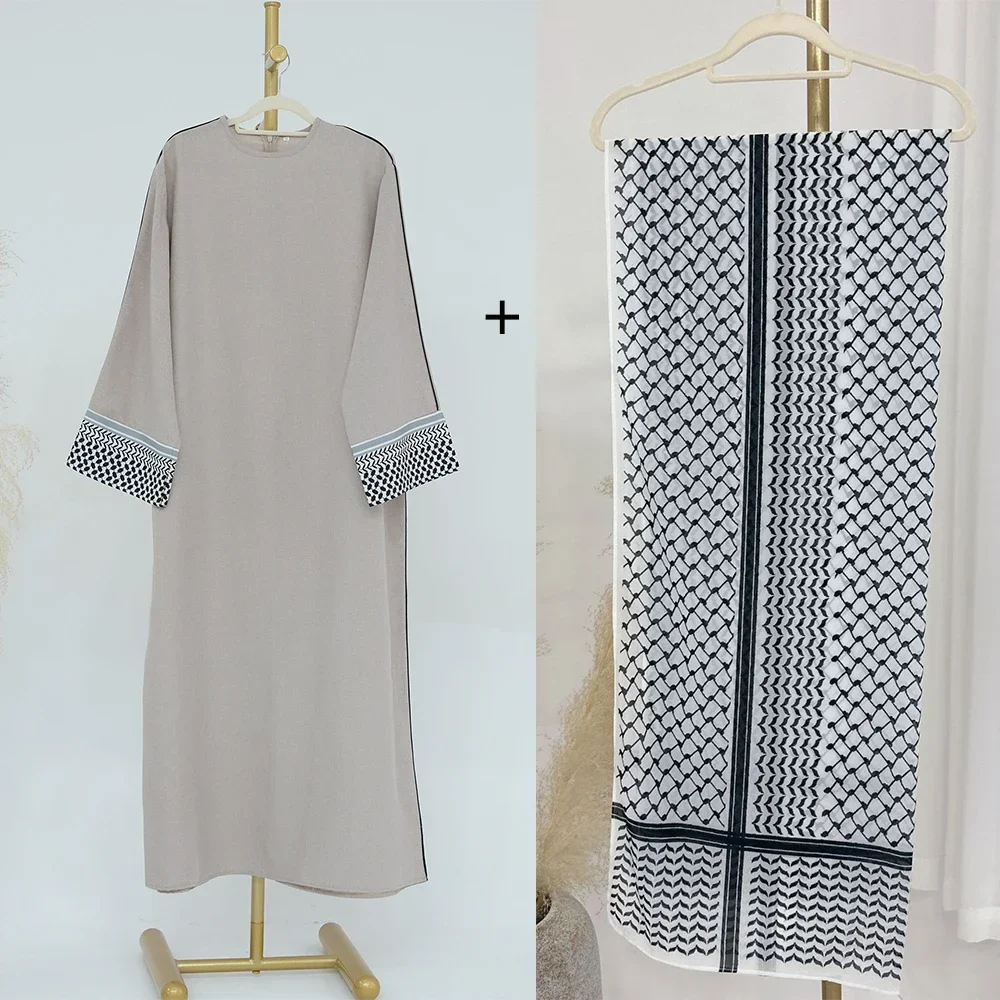 Abaya en lin de coton fermé pour femmes - Robe Hijab musulmane Luxe - image de produit 6